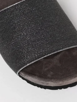 Sliders Brunello Cucinelli in camoscio con monile