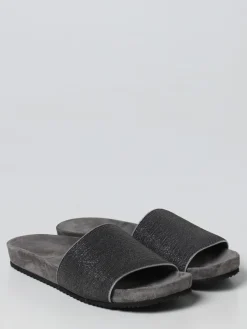 Sliders Precious Brunello Cucinelli in camoscio con monile