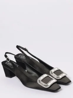 Slingback Belle Vivier Roger Vivier in raso con fibbia gioiello