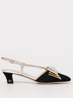 Slingback Bowow Valentino Garavani in nappa laminata e tessuto con fiocco