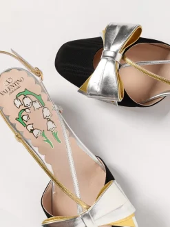 Slingback Bowow Valentino Garavani in nappa laminata e tessuto con fiocco