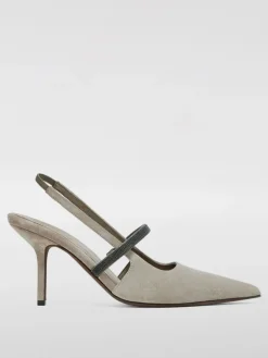 Slingback Brunello Cucinelli in camoscio con monile