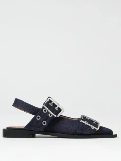 Slingback Ganni in denim di cotone con fibbie ed occhielli