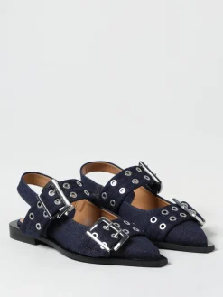 Slingback Ganni in denim di cotone con fibbie ed occhielli