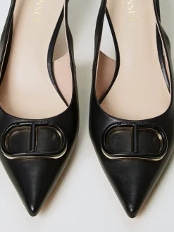 Slingback Twinset in pelle laminata