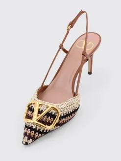 Slingback VLogo Signature Valentino Garavani in pelle e tessuto crochet