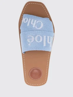 Slippers Woody Chloé in canvas con logo ricamato