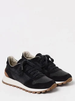 Sneakers Brunello Cucinelli in camoscio e nylon con monile