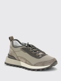 Sneakers Brunello Cucinelli in tessuto techno e camoscio con monile