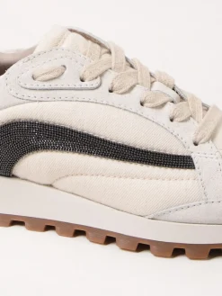 Sneakers Brunello Cucinelli in camoscio e canvas con monile