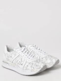 Sneakers Conny Premiata in pelle con ricami floreali