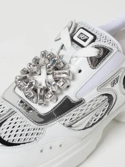 Sneakers Roger Vivier in pelle e mesh con fibbia gioiello