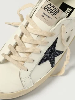 Sneakers Super-Star Golden Goose in pelle used con glitter