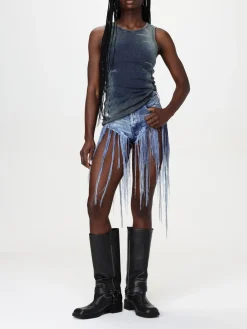 Tank top a coste con denim trompe l'oeil Diesel