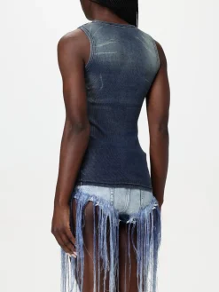 Tank top a coste con denim trompe l'oeil Diesel
