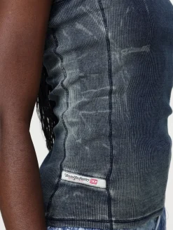 Tank top a coste con denim trompe l'oeil Diesel