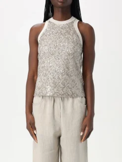 Top Brunello Cucinelli in misto cotone con strass