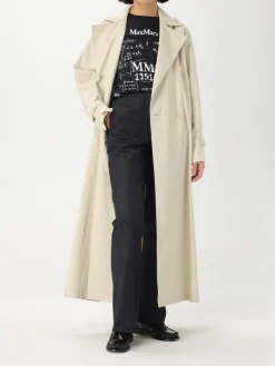 Trench a doppiopetto lungo Max Mara in lino