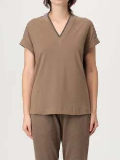 T-shirt a v Brunello Cucinelli in jersey con monile