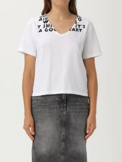 T-shirt a v in cotone stampata Mm6 Maison Margiela