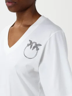 T-shirt a v Pinko in cotone con logo Love Birds