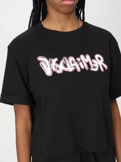 T-shirt crop in cotone con stampa logo Disclaimer