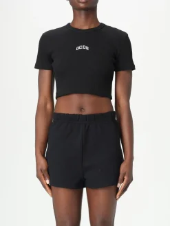 T-shirt crop in cotone con logo GCDS