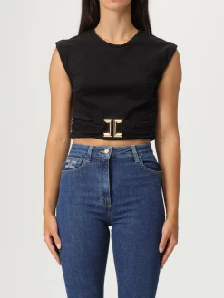 T-shirt cropped Elisabetta Franchi in cotone con monogram