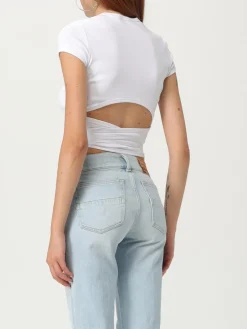 T-shirt Diesel crop in cotone con logo Oval D