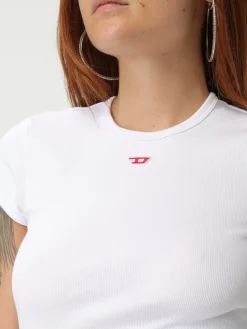 T-shirt Diesel crop in cotone con logo Oval D
