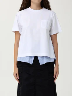 T-shirt double-layer Sacai in cotone con inserti a righe