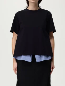 T-shirt double-layer Sacai in cotone con inserti a righe