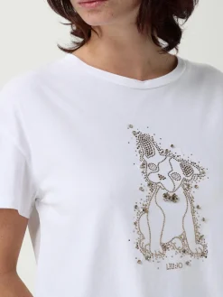 T-shirt in cotone con cagnolino e strass Liu Jo