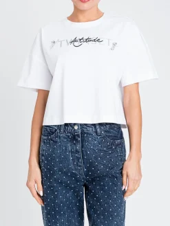 T-shirt in cotone con cristalli e logo Twinset Actitude