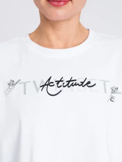 T-shirt in cotone con cristalli e logo Twinset Actitude