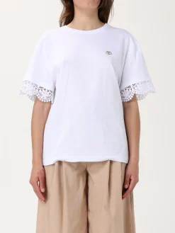 T-shirt in cotone con inserti in pizzo Twinset