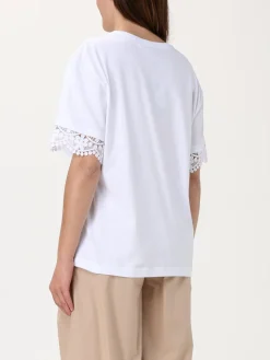 T-shirt in cotone con inserti in pizzo Twinset