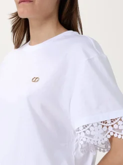 T-shirt in cotone con inserti in pizzo Twinset