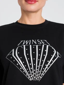 T-shirt in cotone con logo e strass Twinset Actitude
