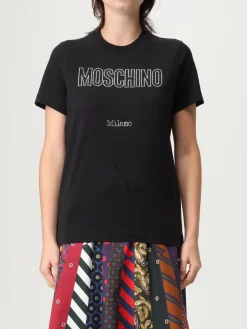 T-shirt in cotone con logo di strass Moschino Couture
