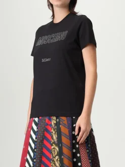 T-shirt in cotone con logo di strass Moschino Couture