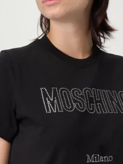 T-shirt in cotone con logo di strass Moschino Couture