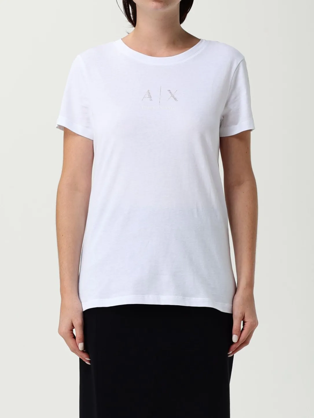 T-shirt in cotone con logo di strass Armani Exchange