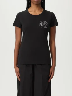 T-shirt in cotone con logo di strass Liu Jo