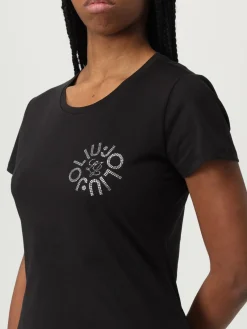 T-shirt in cotone con logo di strass Liu Jo