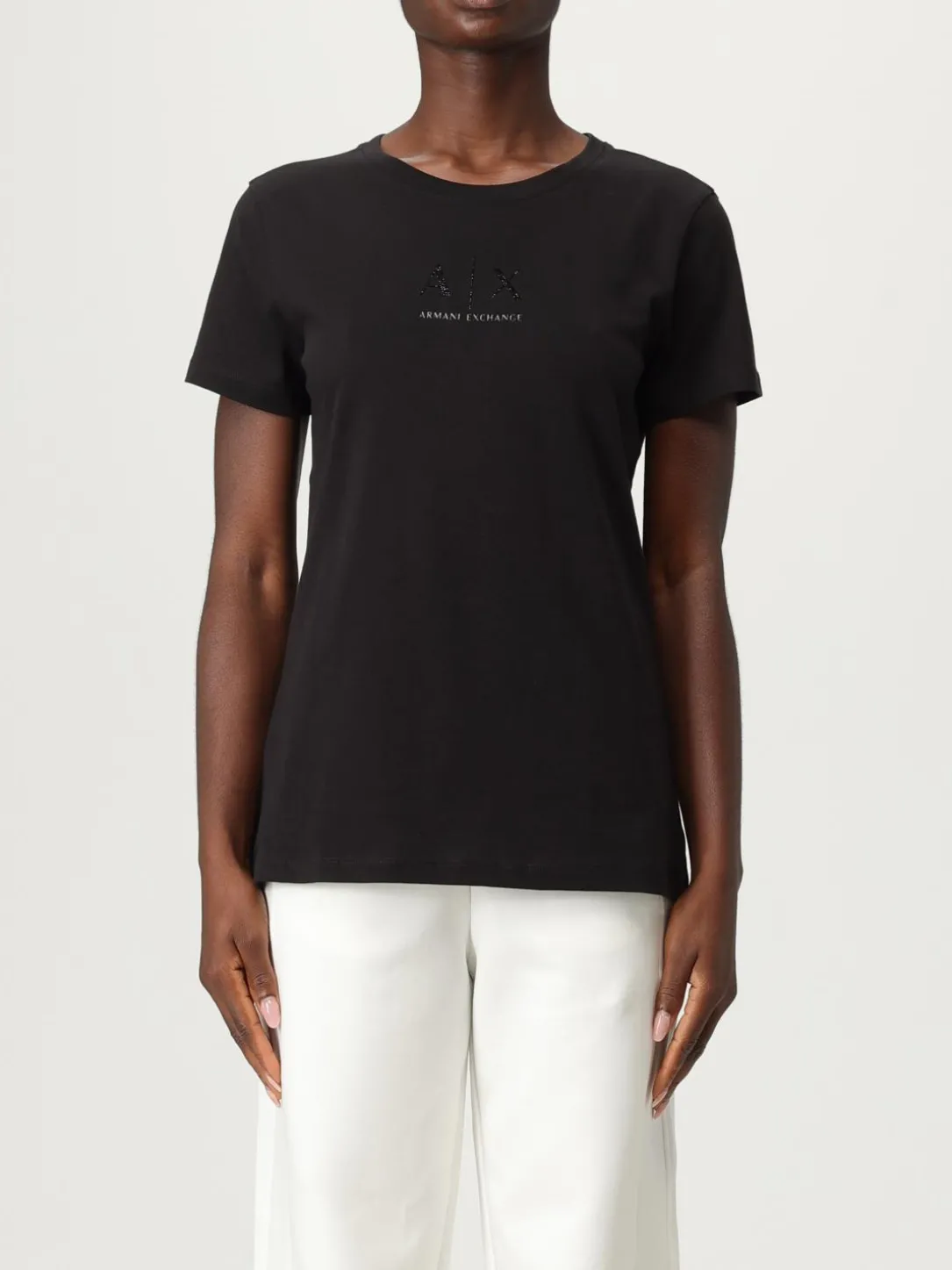 T-shirt in cotone con logo di strass Armani Exchange