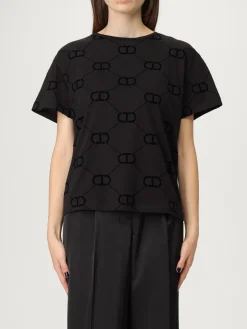 T-shirt in cotone con logo all-over Twinset