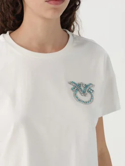 T-shirt in cotone con logo Love Birds Pinko