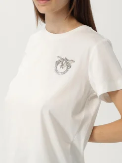 T-shirt in cotone con logo Love Birds Pinko