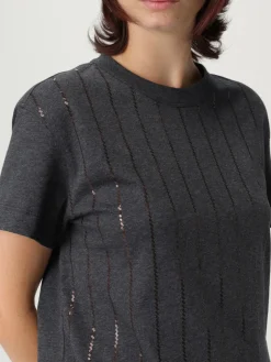 T-shirt in cotone con paillettes Brunello Cucinelli